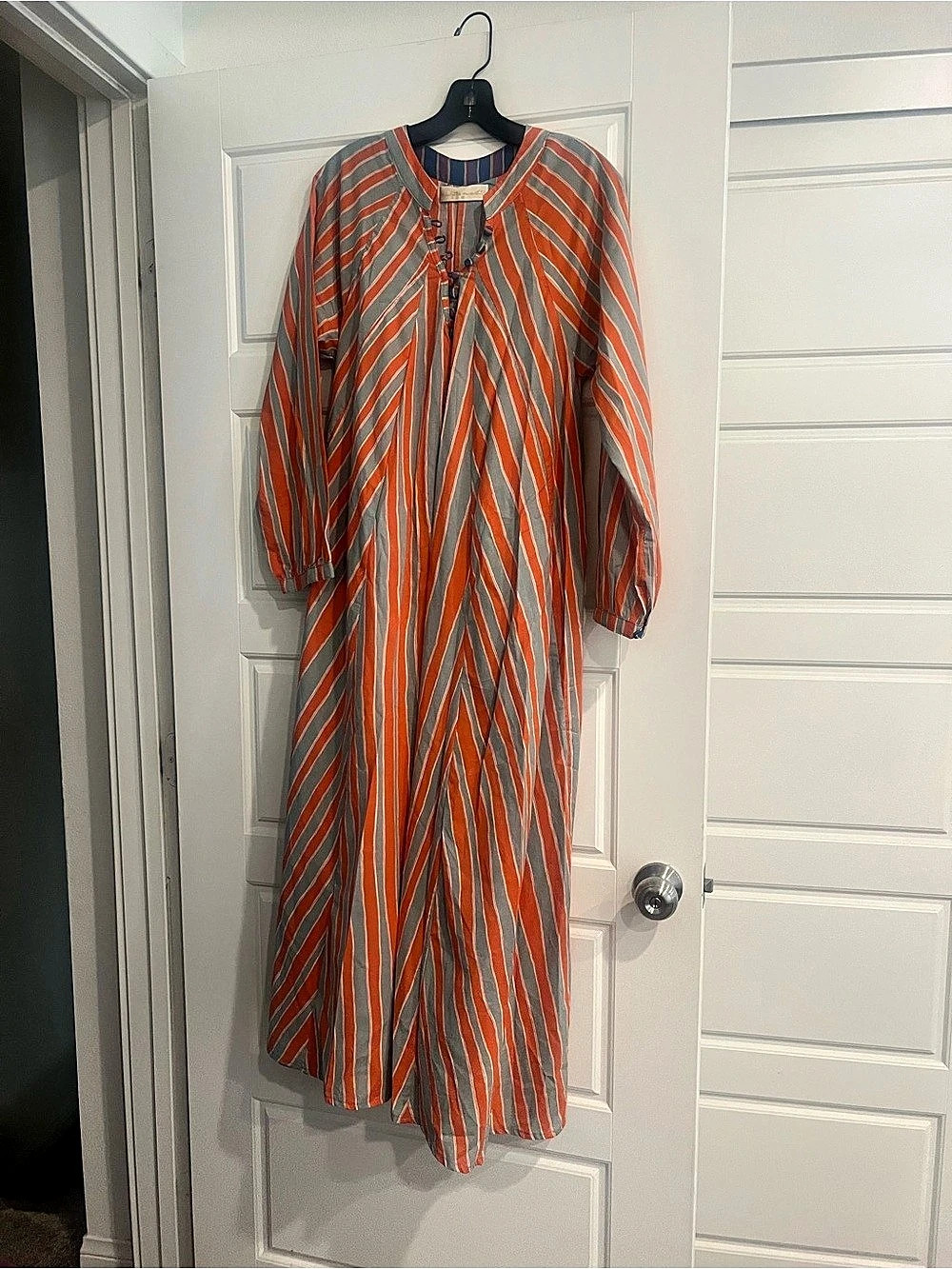 Natalie Martin Striped Maxi Dress in Orange & Gray/Blue Stripe XS -New